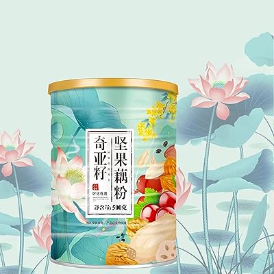 奇亚籽坚果藕粉 500g/缶 健康养生 代餐粥 营养早餐 速食 chia seed 中国食品 れんこんパウダー レンコンパウダー れんこん 水果 西湖蓮根粉 零食 小吃 お菓子 速溶莲藕羹粉 饱腹 沖飲谷物 甘い香りのモクセイナッツ レンコンでんぷん レンコンでんぷんを醸造 ハスの実の粉 ファイブグレインスープ フルーツスープ(1缶 ファインパウダー)梱包が少し歪んでいる