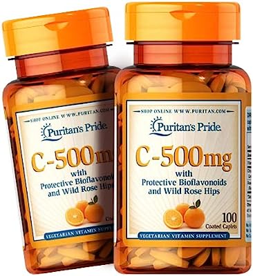 ピューリタンズプライドビタミンC-500mg、バイオフラボノイドとローズヒップ100カプレット 2PACK ビタミンC（アスコルビン酸） ビタミン サプリ ビタミンc サプリ 栄養機能食品 ビタミンC 単位ビタミンC1000mg配合