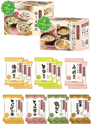 世田谷自然食品 カロリースマート 極うま雑炊 ･ 極うまにゅうめん 16食入（雑炊8食 | 海鮮雑炊 3食 とり雑炊 3食 うめ雑炊 2食 / にゅうめん8食入 | 鶏だし麺 2食 旨辛ごまみそ麺 2食 ちゃんぽん風麺 2食 とろみ醤油麺 2食) 雑炊 麺 フリーズドライ 固形 インスタント 即席麺 即席雑炊 カロリー対策 具だくさん 具材 野菜 健康