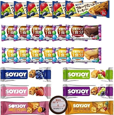 ソイジョイ 栄養補助食品バー 9種24個詰め合わせ 大塚製薬 SOYJOY 6種＋ 江崎グリコ バランスオンminiケーキ 2種＋ フルーツたっぷりのケーキバー ありがとマート開封日シール