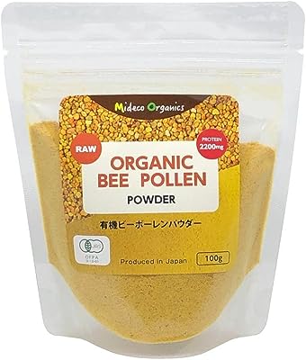 有機ＪＡＳ認証オーガニック・ビーポーレンパウダー100g 「非加熱」プロテイン2200mg Organic Bee Pollen Powder