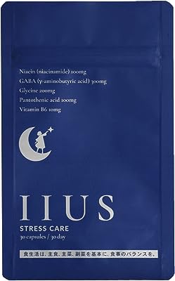 【クリニック用原料使用・1粒にGABA300mg】 IIUS(イーアス) ストレスケア サプリ ギャバ グリシン ナイアシンアミド パントテン酸 30日分