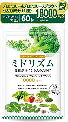 ミドリズム スルフォラファン サプリ ブロッコリー&ブロッコリースプラウト 18000mg/袋 30日分 2粒600mg 60粒 モリンガ 長命草 大麦若葉 桑の葉 ケール 国内製造