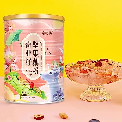 奇亚籽坚果藕粉 500g/缶 健康养生 代餐粥 营养早餐 速食 chia seed 中国食品 れんこんパウダー レンコンパウダー れんこん 红枣 西湖蓮根粉 零食 小吃 お菓子 速溶莲藕羹粉 饱腹 沖飲谷物 甘い香りのモクセイナッツ レンコンでんぷん レンコンでんぷんを醸造 ハスの実の粉 ファイブグレインスープ フルーツスープ(1缶 顆粒インスタント)