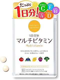 栄養機能食品 1日分のマルチビタミン 60粒（約1ヶ月分）[ ビオチン ビタミンC ビタミンE 12種類のビタミン 16種のフルーツ ビタミンサプリ 日本製 ハーブ健康本舗 ]