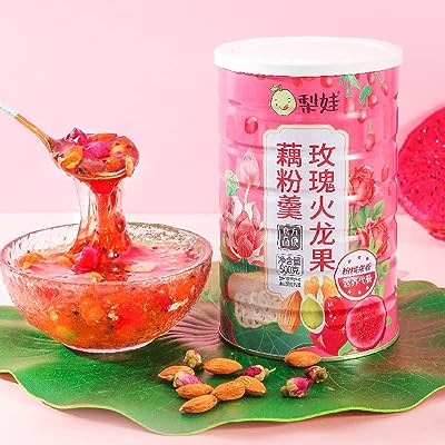 奇亚籽坚果藕粉羹500g/缶健康营养早餐粥 方便冲泡即食代餐粥 美味甜品点心小吃 五谷杂粮代餐 キヤ種子ナッツとレンコンの粉末スープ健康栄養朝食粥インスタント代食粥のおいしいデザートスナック五穀雑穀代食に便利 インスタント菓子中華食材 (ローズドラゴンフルーツ片栗粉,1缶)