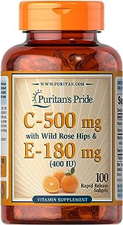 ピューリタンズプライドビタミンC (500mg)、野薔薇とビタミンE (180mg)、100ラピッドリリースソフトジェル