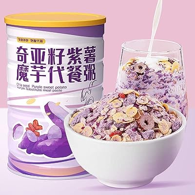 奇亚紫薯魔芋代餐粥500G/缶 健康营养早餐粥 谷物燕麦片 方便即食冲调軽食食品 美味小吃甜点点心紫薯粥大麦 キヤ紫芋こんにゃく代食粥健康栄養朝食粥穀物オートミールインスタントインスタント沖合い食品おいしい軽食デザートデザート紫芋粥大麦中華食材の中華料理 (1缶)