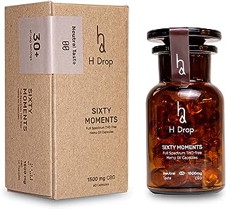 H Drop CBDオイル カプセル 高濃度 CBD 1500mg (1粒25mg) オーガニック ヘンプ フルスペクトラム THCフリー サプリメント Sixty Moments 60粒