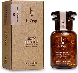 H Drop CBDオイル カプセル CBD 600mg (1粒10mg) オーガニック ヘンプ フルスペクトラム THCフリー サプリメント Sixty Breaths 60粒