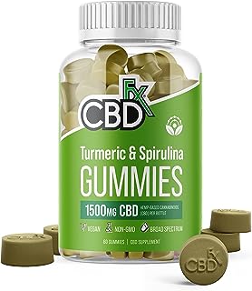 CBDfx 高濃度 CBD グミ ターメリック & スピルリナ味 60 粒 ブロードスペクトラム CBD 1500mg(1 粒につきターメリック 25mg / スピルリナ 10mg / CBD 25mg) 配合 THC非検出(30 日間分)