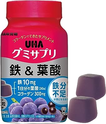 UHA味覚糖 グミサプリ 鉄&葉酸 30日分（60粒） ボトルタイプ　アサイーミックス味