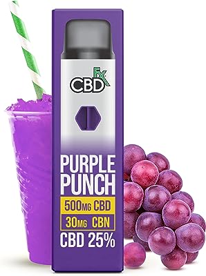 CBDfx CBD 25% 使い捨て Vape ペン CBD 500mg 800+ パフを含む 高濃度 大容量 充電式 食品品質の成分 液体 2mL セラミックコイルを含む THC 非検出 Vape (パープルパンチ)