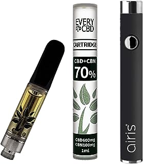 EVERYCBD CBD リキッド カートリッジ 70% スターターキット 高濃度 CBD60％ + CBN10％ 内容量 1ml ＋ airis Vertex バッテリー ブラック (SOUR DIESEL)