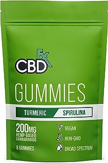 CBDfx 高濃度 CBD グミ ターメリック & スピルリナ味 グミ 8 粒 ブロードスペクトラム CBD 200mg (1 粒につきターメリック 25mg / スピルリナ 10mg / CBD 25mg) 配合 THC非検出