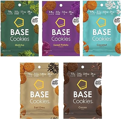 BASE Cookies ベースクッキー クッキー5種 14袋（さつまいも4袋・ココナッツ4袋・ココア2袋・抹茶2袋・アールグレイ2袋）完全栄養食 食物繊維 低糖質 高たんぱく質